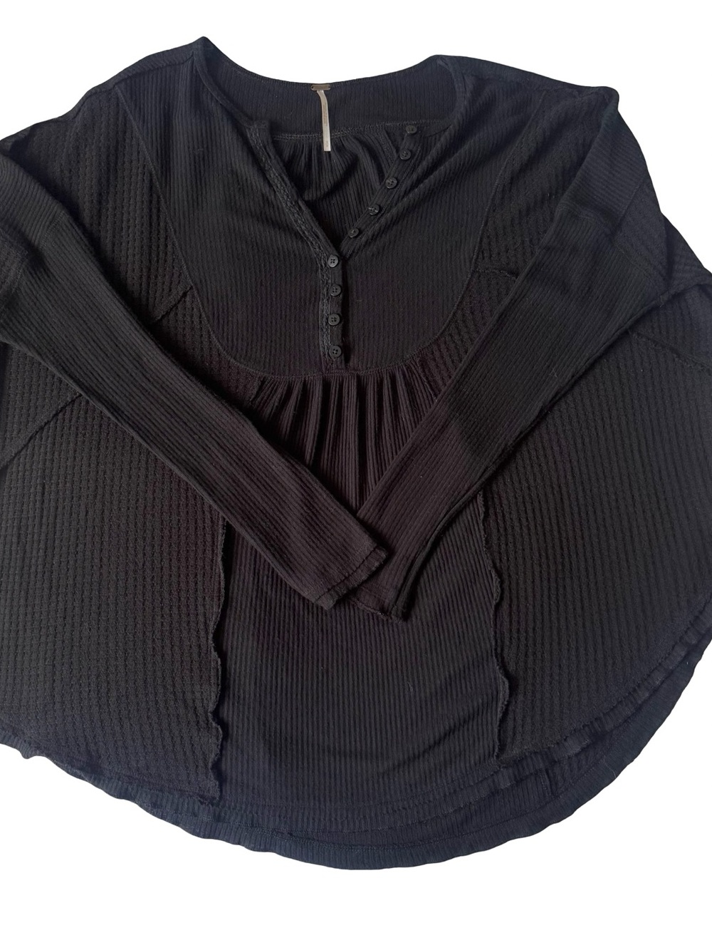 Free People Women’s Black Leo Henley Thermal Long Sleeve Top